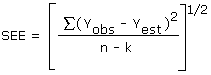 Equation for the standard error of estimate (SEE)